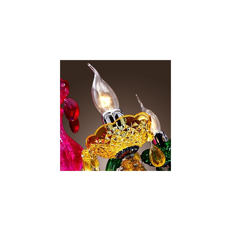 Lámpara de araña clásica tradicional de acrílico cromado y cristal