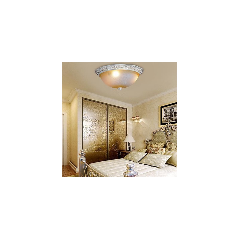 Lámpara de techo blanca de cristal amarillo claro con diseño de resina tallada, estilo clásico europeo.