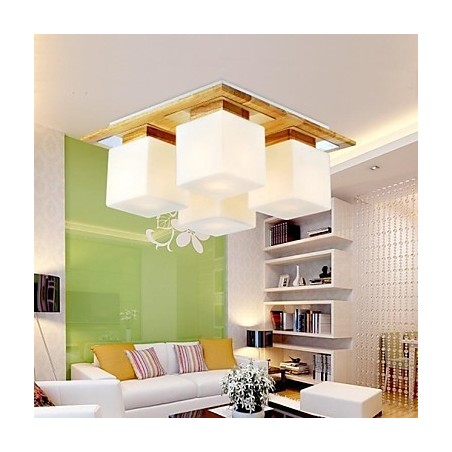 Lámpara de techo de roble de cuatro luces y vidrio, 220-240 V (HY9024) Lámpara de techo de roble de cuatro luces y vidrio, 220-240 V (HY9024)