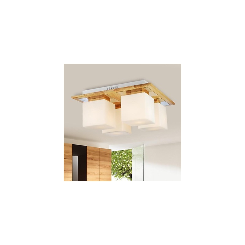 Lámpara de techo de roble de cuatro luces y vidrio, 220-240 V (HY9024)