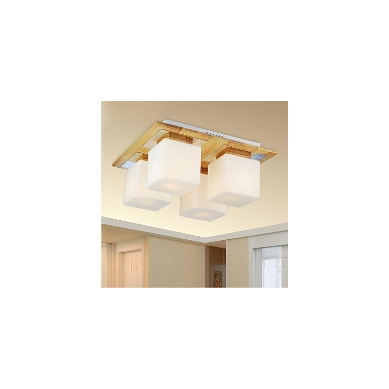 Lámpara de techo de roble de cuatro luces y vidrio, 220-240 V (HY9024)