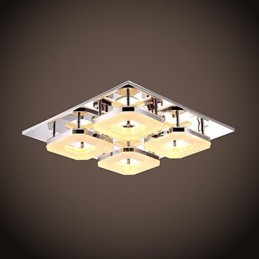 Lámpara empotrada de acrílico de 4 luces, moderna, galvanizada en acero inoxidable.