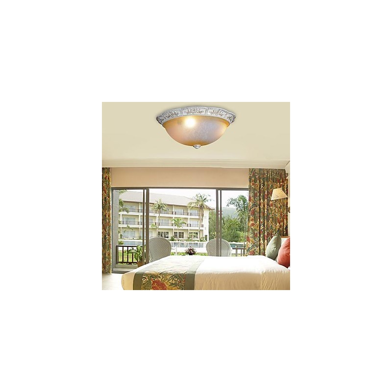 Lámpara de techo blanca de cristal amarillo claro con diseño de resina tallada, estilo clásico europeo.