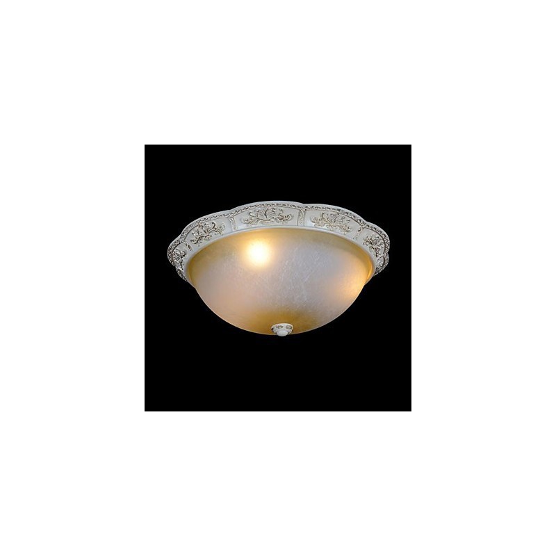Lámpara de techo blanca de cristal amarillo claro con diseño de resina tallada, estilo clásico europeo.