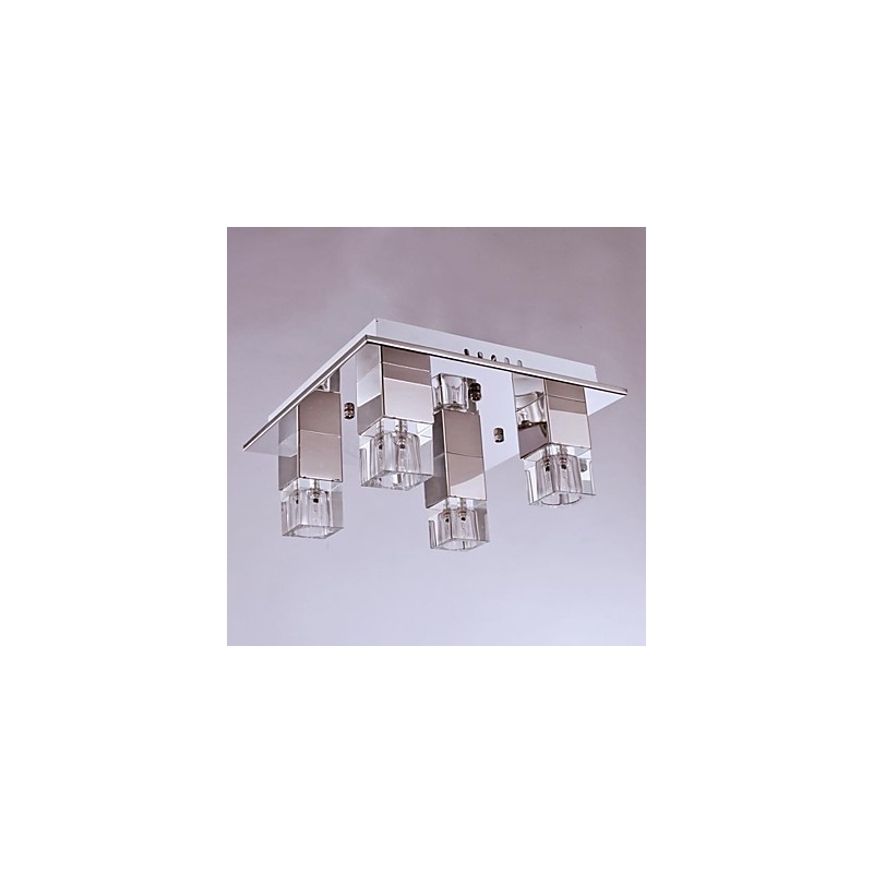 Lámparas de techo de 4 luces de cristal artístico con revestimiento de acero inoxidable