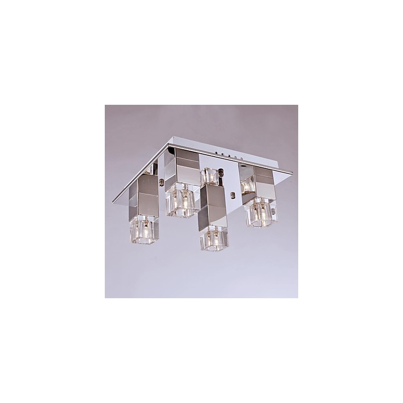 Lámparas de techo de 4 luces de cristal artístico con revestimiento de acero inoxidable