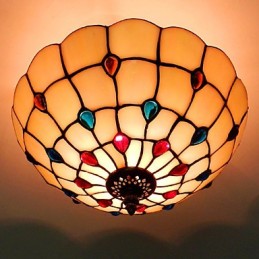 Lámpara de pie de hierro forjado estilo europeo de 30 x 19 cm con cola de media cúpula y cristal de colores claros