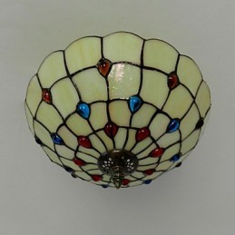 Lámpara de pie de hierro forjado estilo europeo de 30 x 19 cm con cola de media cúpula y cristal de colores claros
