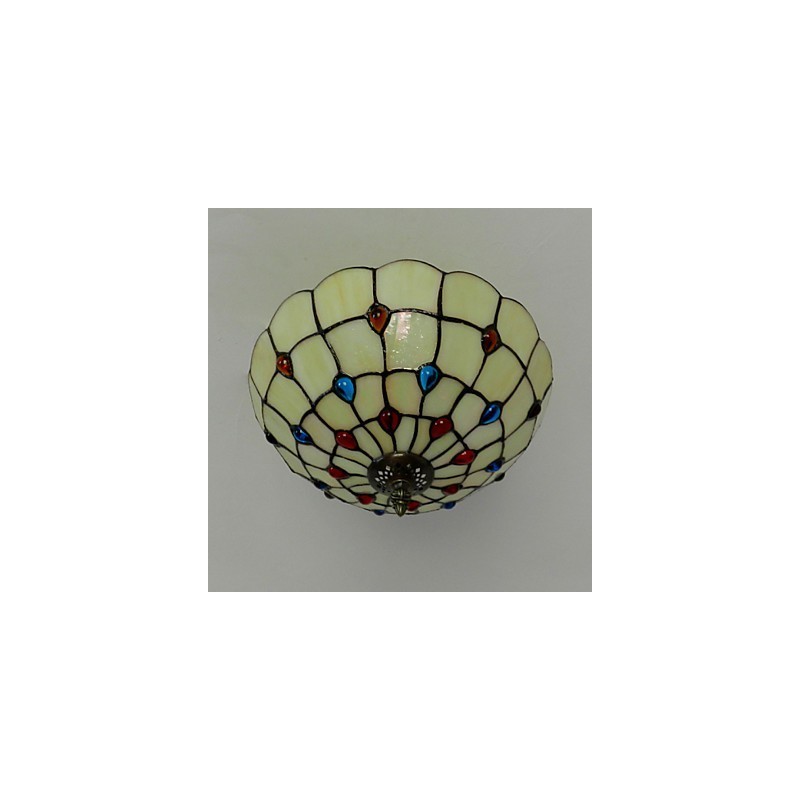 Lámpara de pie de hierro forjado estilo europeo de 30 x 19 cm con cola de media cúpula y cristal de colores claros