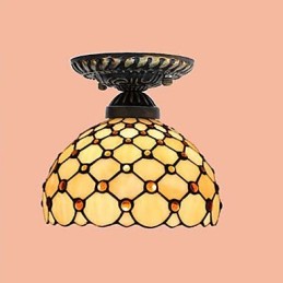 Lámpara de cúpula absorbente de vidrio emplomado de artes creativas rurales europeas