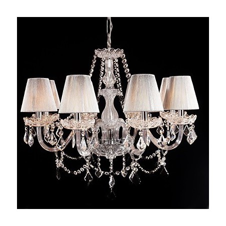 Lámpara de araña de cristal de lujo moderna de 8 luces con pantalla de tela Lámpara de araña de cristal de lujo moderna de 8 luces con pantalla de tela
