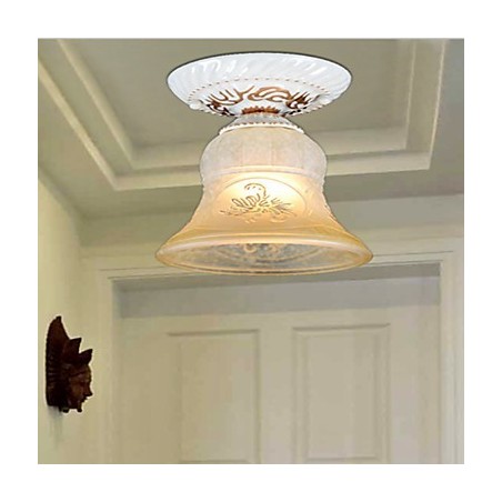 Lámpara de techo empotrada blanca con pantalla de cristal dorado a mano, estilo retro europeo clásico Lámpara de techo empotrada blanca con pantalla de cristal dorado a mano, estilo retro europeo clásico