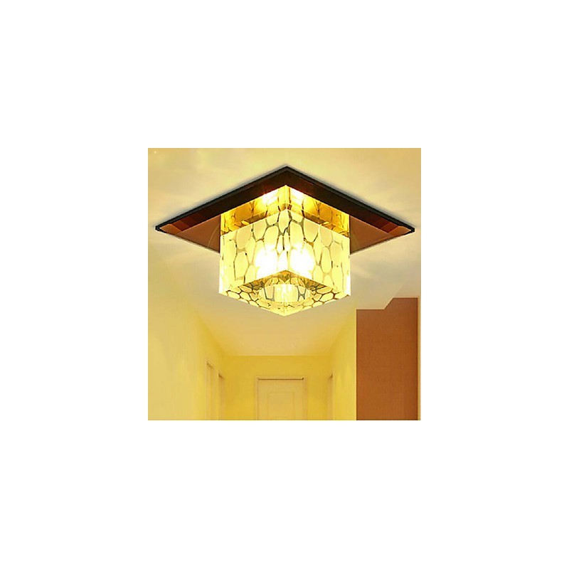 Mini lámpara de techo de cristal, foco de 3 W, lámpara creativa, tubo de luz, luz de cúpula cuadrada de colores.