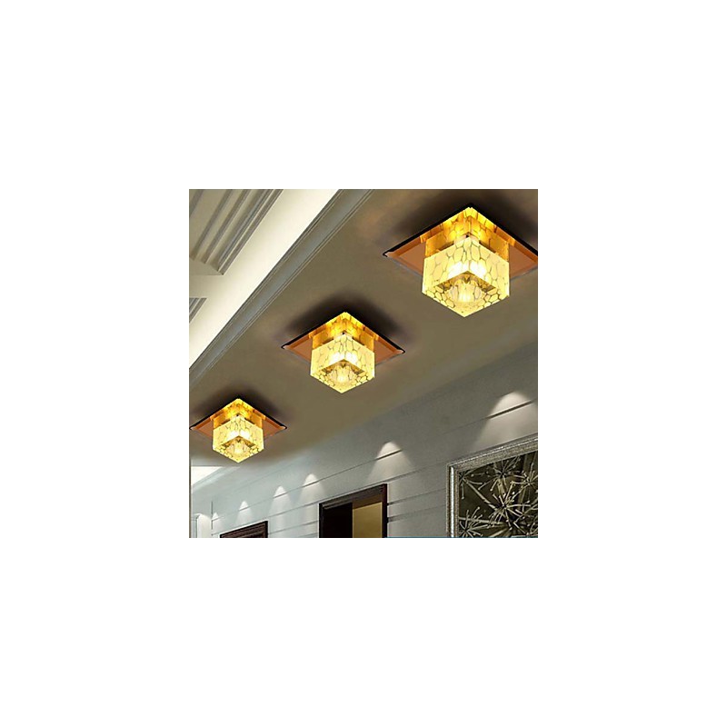 Mini lámpara de techo de cristal, foco de 3 W, lámpara creativa, tubo de luz, luz de cúpula cuadrada de colores.