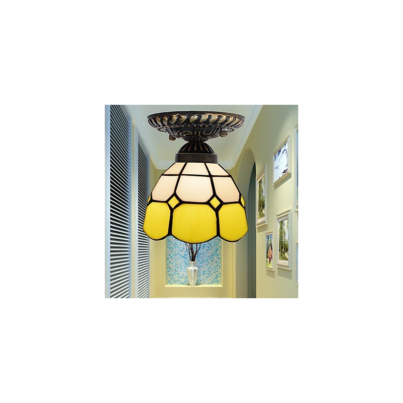 17 * Lámpara de cúpula absorbente de vidrio emplomado de arte creativo rural europeo