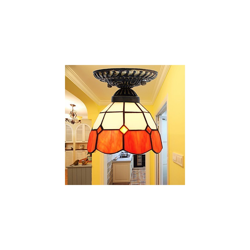 17 * Lámpara de cúpula absorbente de vidrio emplomado de arte creativo rural europeo