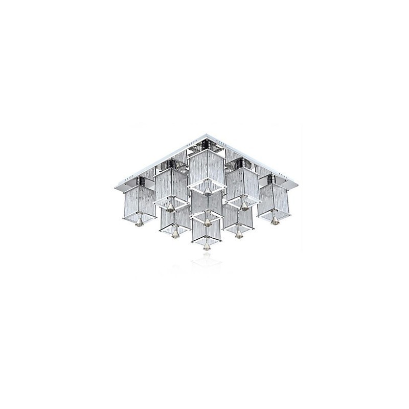 Lámpara de techo moderna contemporánea de metal cromado y cristal