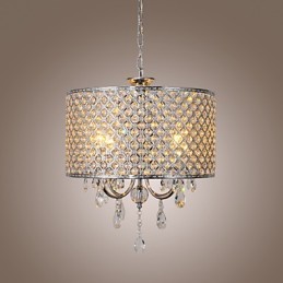 Lámpara colgante moderna de cristal con forma de tambor y 4 luces