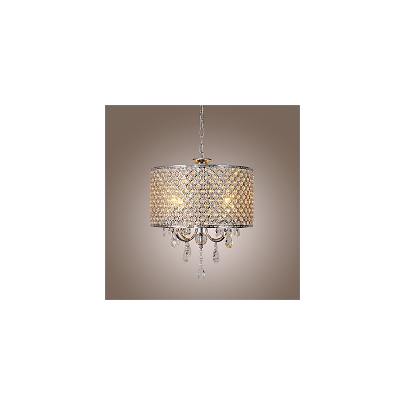 Lámpara colgante moderna de cristal con forma de tambor y 4 luces