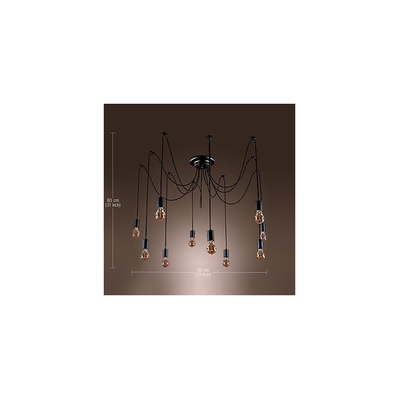 Lámpara colgante de 10 luces con diseño vintage y bombillas incluidas.