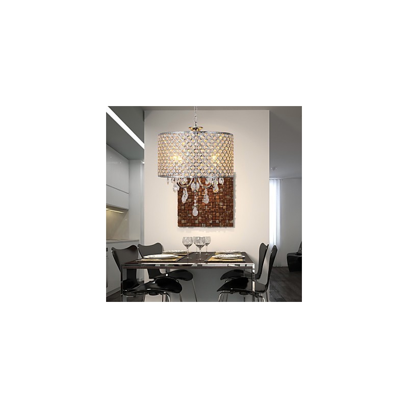 Lámpara colgante moderna de cristal con forma de tambor y 4 luces