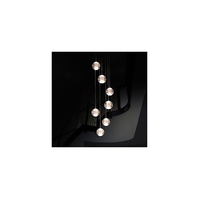 Lámpara colgante moderna G4 Retroifit de 7 luces con cristal cromado para escaleras.