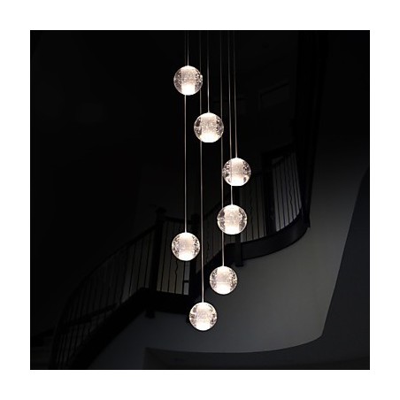 Lámpara colgante moderna G4 Retroifit de 7 luces con cristal cromado para escaleras. Lámpara colgante moderna G4 Retroifit de 7 luces con cristal cromado para escaleras.