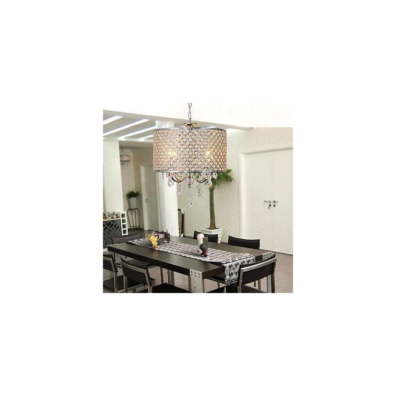 Lámpara colgante moderna de cristal con forma de tambor y 4 luces