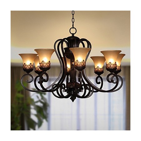 Lámpara colgante de araña de 8 luces, estilo vintage, estilo rústico, de metal y cristal. Lámpara colgante de araña de 8 luces, estilo vintage, estilo rústico, de metal y cristal.