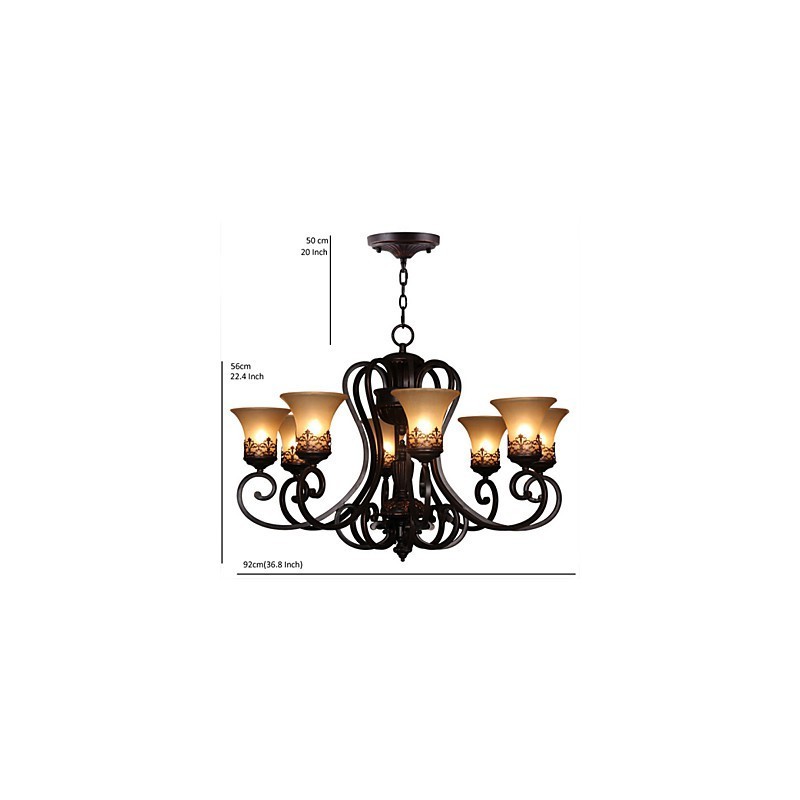 Lámpara colgante de araña de 8 luces, estilo vintage, estilo rústico, de metal y cristal.
