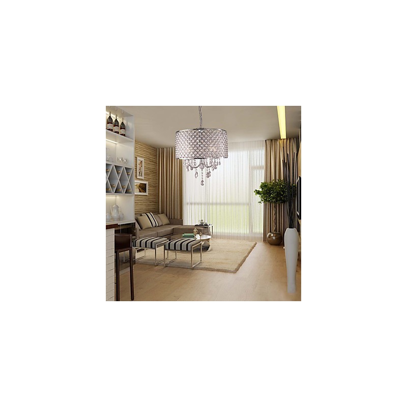 Lámpara colgante moderna de cristal con forma de tambor y 4 luces