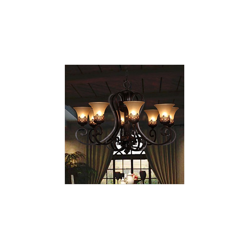 Lámpara colgante de araña de 8 luces, estilo vintage, estilo rústico, de metal y cristal.
