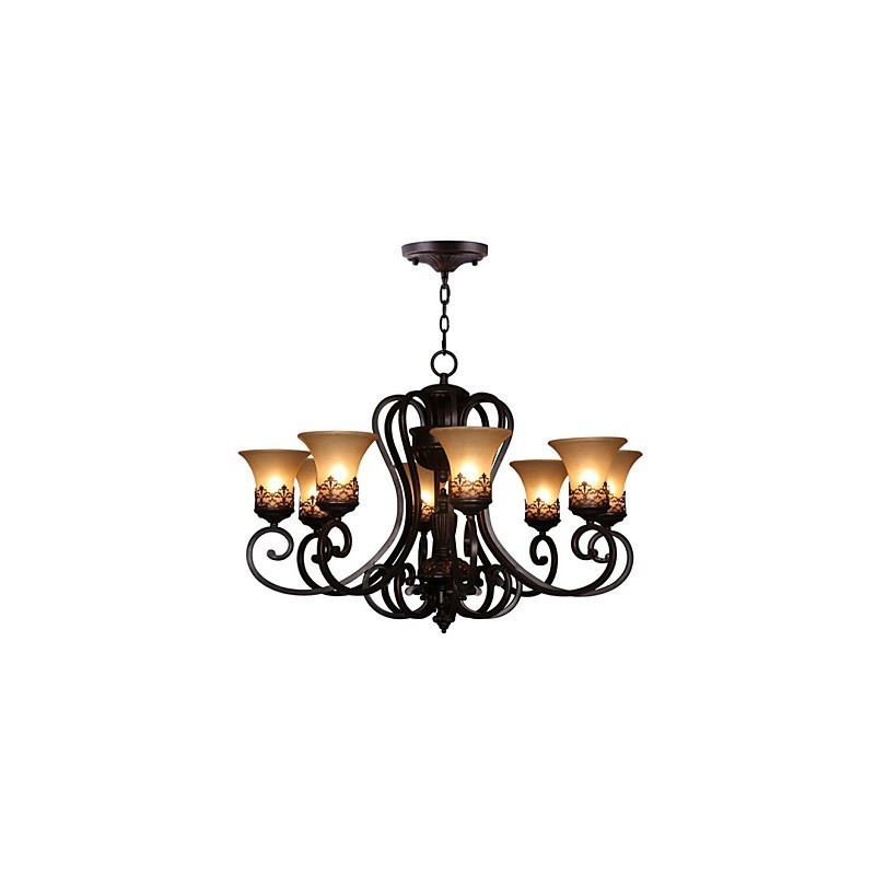 Lámpara colgante de araña de 8 luces, estilo vintage, estilo rústico, de metal y cristal.