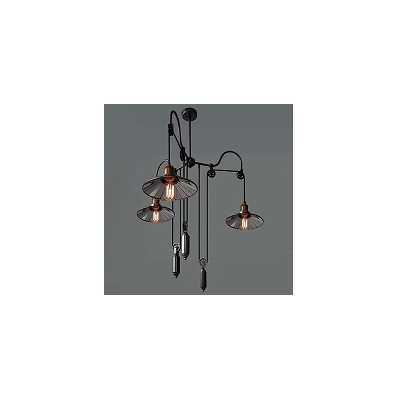 Lámpara colgante vintage Pully para vestíbulo de 3 islas, metal y pantalla interior de vidrio