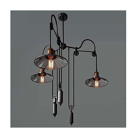Lámpara colgante vintage Pully para vestíbulo de 3 islas, metal y pantalla interior de vidrio Lámpara colgante vintage Pully para vestíbulo de 3 islas, metal y pantalla interior de vidrio