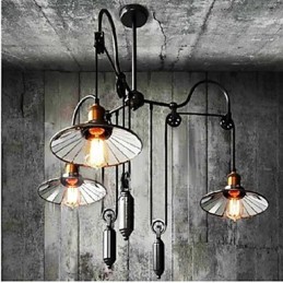Lámpara colgante vintage Pully para vestíbulo de 3 islas, metal y pantalla interior de vidrio