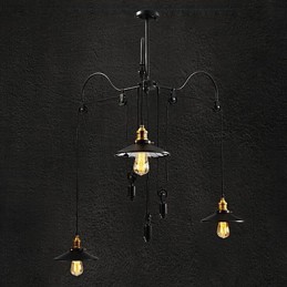 Lámpara colgante vintage Pully para vestíbulo de 3 islas, metal y pantalla interior de vidrio