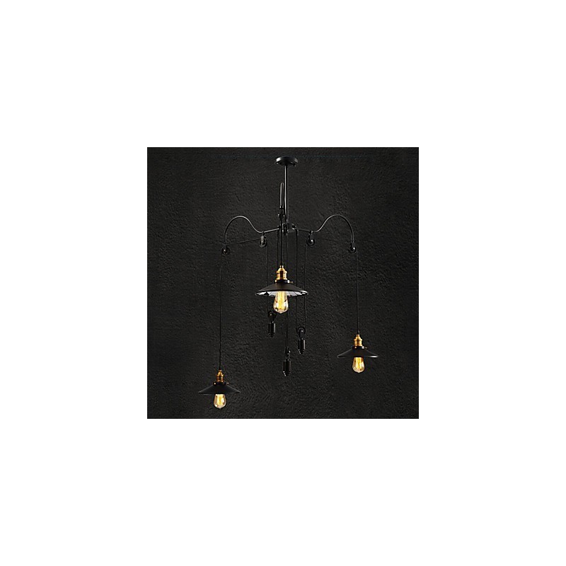 Lámpara colgante vintage Pully para vestíbulo de 3 islas, metal y pantalla interior de vidrio