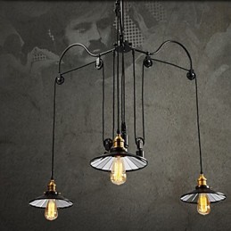 Lámpara colgante vintage Pully para vestíbulo de 3 islas, metal y pantalla interior de vidrio