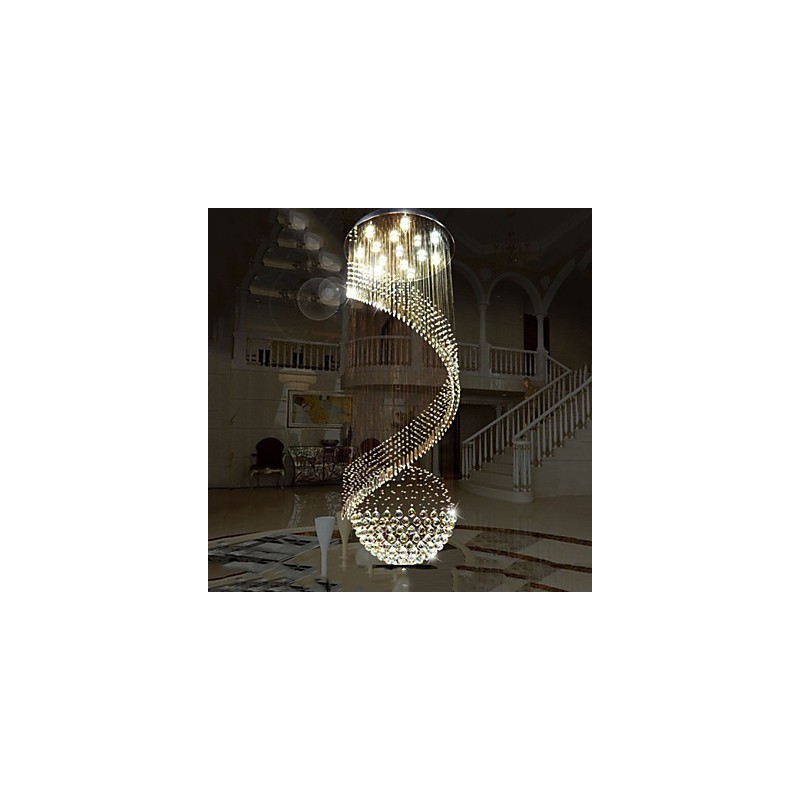 Lámpara colgante de cristal moderna, lámparas de techo colgantes con fuente de cristal K9 transparente