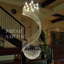 Lámpara colgante de cristal moderna, lámparas de techo colgantes con fuente de cristal K9 transparente