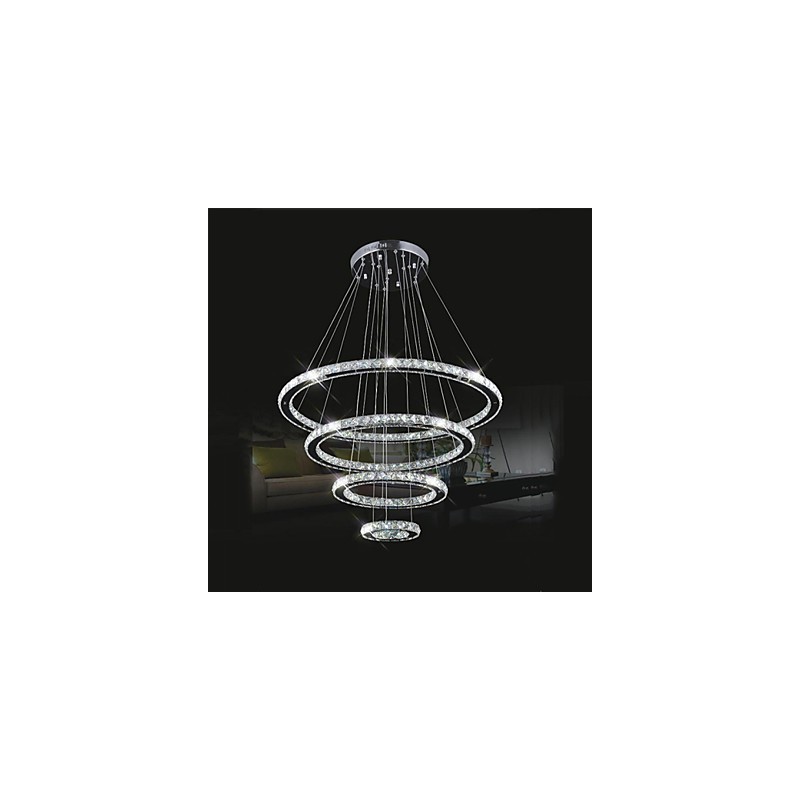 Lámpara colgante de cristal para techo, cristal transparente, redonda, 4 anillos, 40 cm, 60 cm y 80 cm.