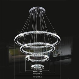Lámpara colgante de cristal para techo, cristal transparente, redonda, 4 anillos, 40 cm, 60 cm y 80 cm.