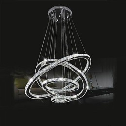 Lámpara colgante de cristal para techo, cristal transparente, redonda, 4 anillos, 40 cm, 60 cm y 80 cm.