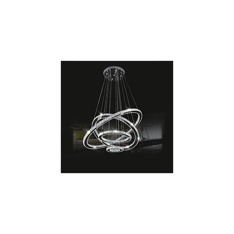 Lámpara colgante de cristal para techo, cristal transparente, redonda, 4 anillos, 40 cm, 60 cm y 80 cm.