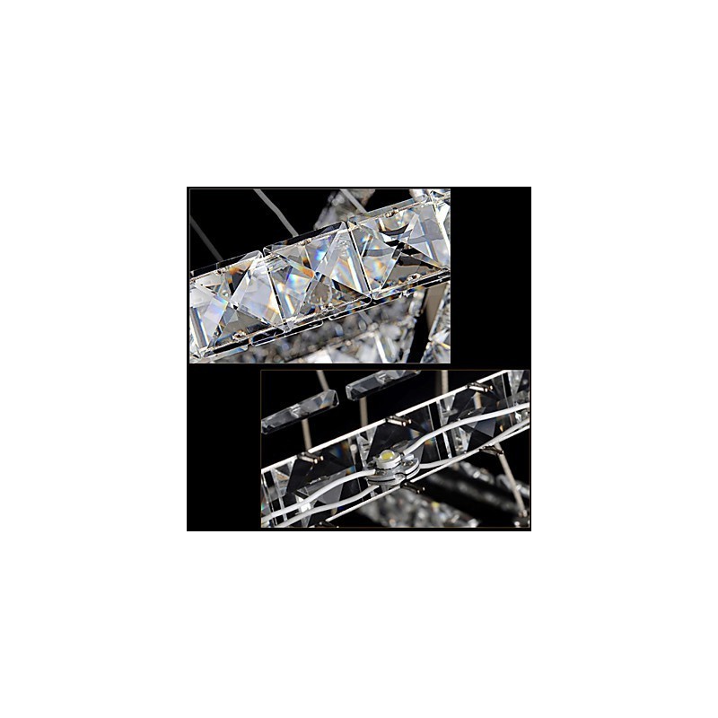 Lámpara colgante de cristal para techo, cristal transparente, redonda, 4 anillos, 40 cm, 60 cm y 80 cm.