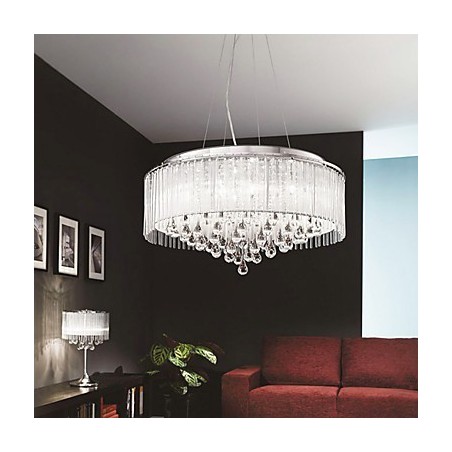 Lámpara colgante moderna contemporánea de cristal cromado con forma de tambor Lámpara colgante moderna contemporánea de cristal cromado con forma de tambor