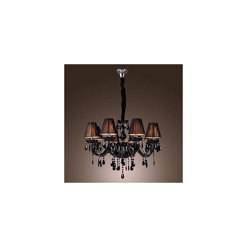 Lámpara de araña moderna de lujo de cristal negro de 8 luces