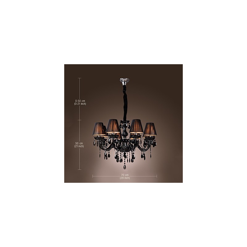 Lámpara de araña moderna de lujo de cristal negro de 8 luces