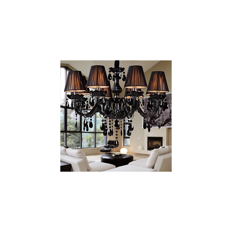 Lámpara de araña moderna de lujo de cristal negro de 8 luces
